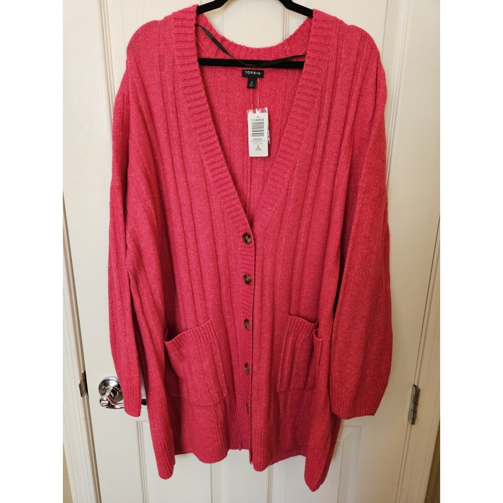 NWT Torrid Cable Knit Pink Boyfriend Button-Down V-Neck Cardigan Sweater, 3X